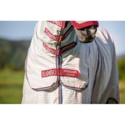 Rambo Optimo Supreme Summer Sheet - Navy Check/Cherry/Peach/Blue -Equestrian supplies 488856 800 800