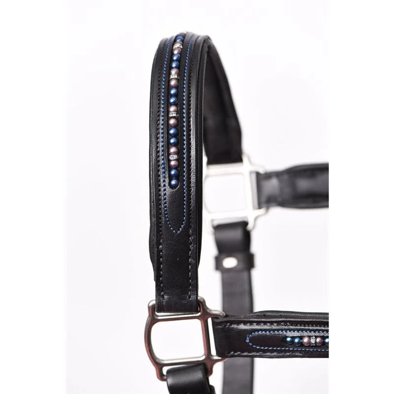 Perri's Blue Pearl Bling Padded Leather Halter - Black 2 Perri's Blue Pearl Bling Padded Leather Halter - Black - Image 2