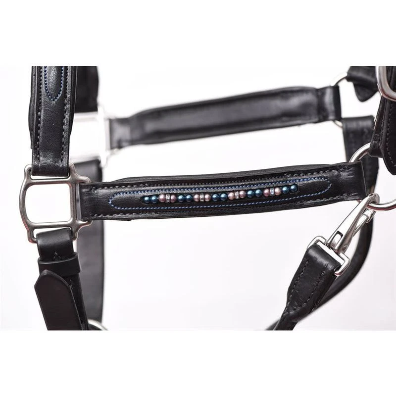 Perri's Blue Pearl Bling Padded Leather Halter - Black 3 Perri's Blue Pearl Bling Padded Leather Halter - Black - Image 3